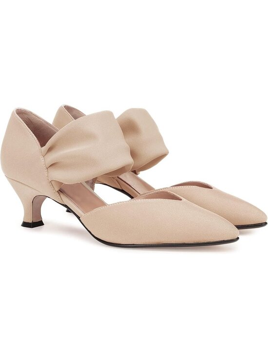 Shoes - Women's Nude Low Kitten Heels Shoes Pointed Toe Slip on Ankle Party Strap Pumps